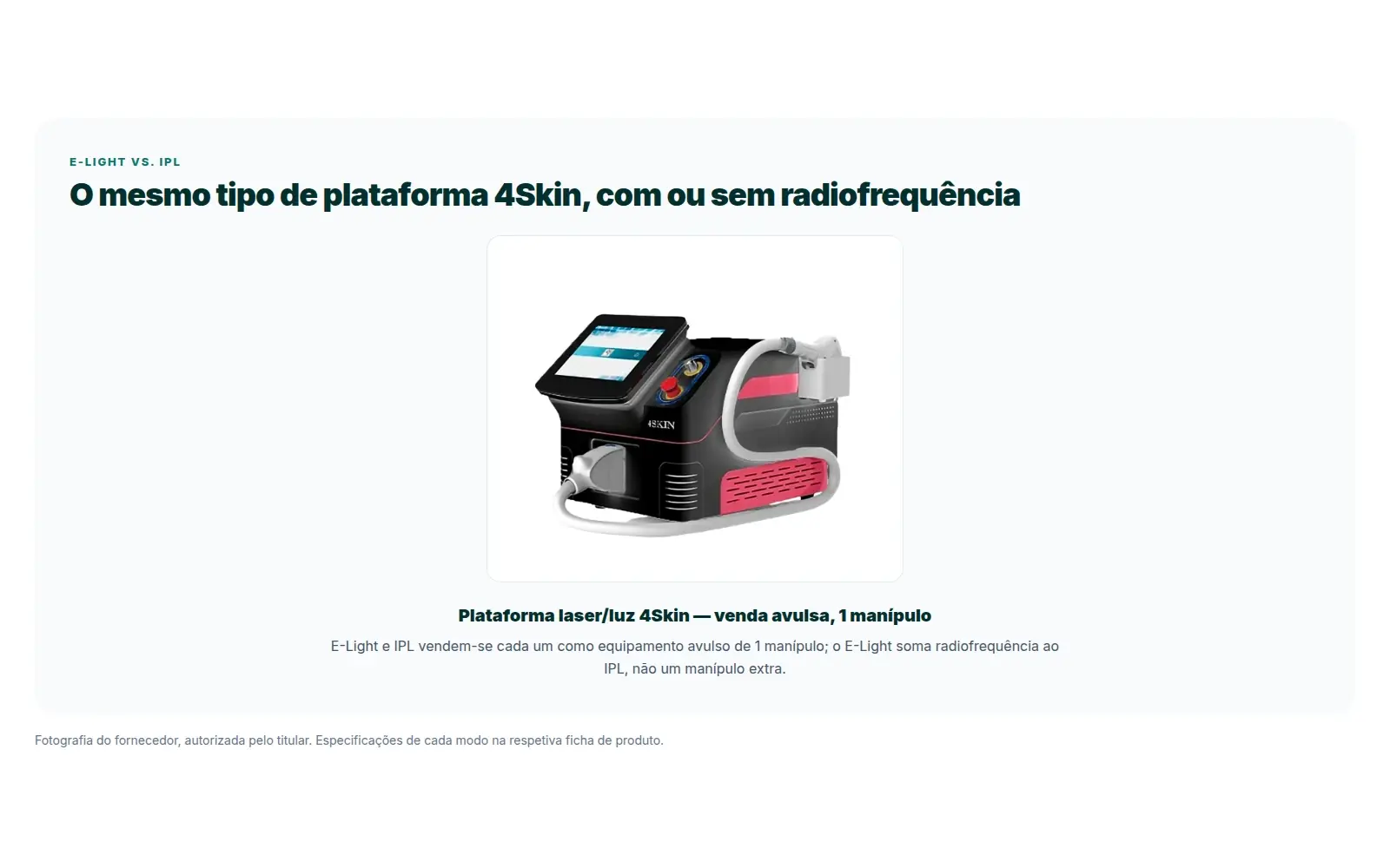 Plataforma laser/luz 4Skin, venda avulsa de 1 manípulo — E-Light e IPL