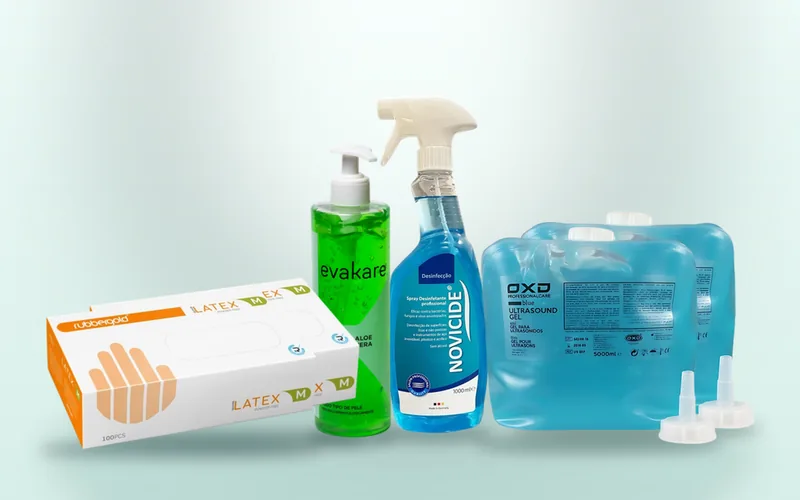 Pack Início Seguro Cavitação / RF: gel condutor, luvas látex, spray desinfectante, gel aloé vera