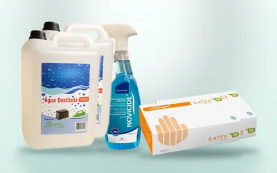 Pack Início Seguro Hidradermabrasão: água destilada (5 L), luvas látex (cx/100), spray desinfectante