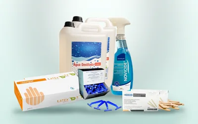 Pack Início Seguro Laser depilação: água destilada (5 L), espátulas de madeira, giletes (cx/100), luvas látex (cx/100), spray desinfectante