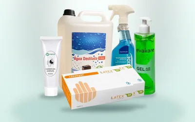 Pack Início Seguro Nd:YAG carbon peel: carvão activado, água destilada (5 L), luvas látex (cx/100), spray desinfectante, gel aloé vera